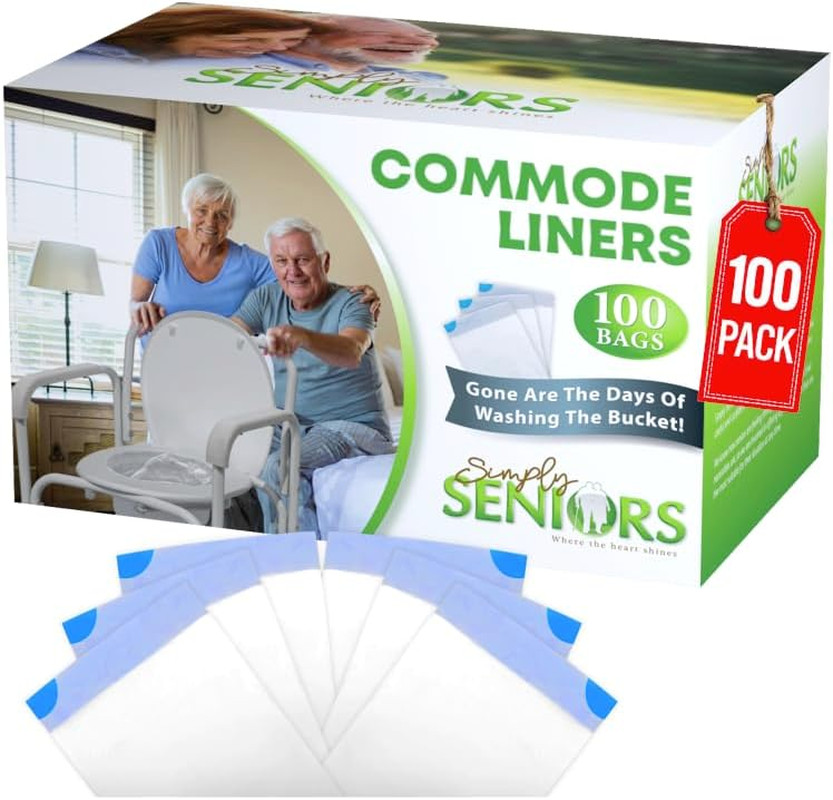 Commode Liners – 100 Strong Portable Commode Toilet Bags – Easy to Use Bedside C