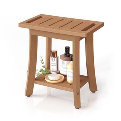 Waterproof Shower Bench Stool with Storage Shelf, Adjustable Feet, Indoor/Outdoo