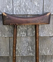 Vintage Handmade Wood Non-Adjustable Crutches Mottled Dark Patina About 48″ Tall