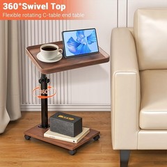 Garveelife C Table End Table Adjustable Height For Couch 360Swivel Tv Tray