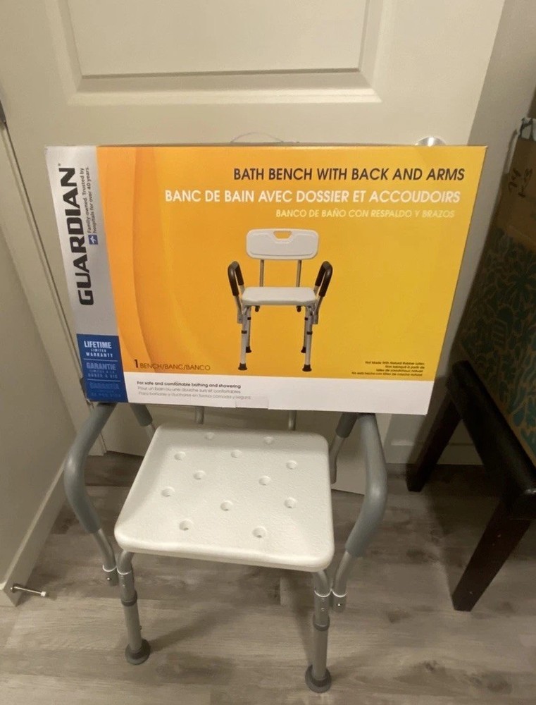 Guardian Bath and Shower Bench with Back and Arms Adjustable Height 350lb Seat
