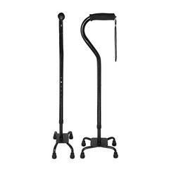 RMS Quad Cane – Adjustable Walking with 4-Pronged Base for Extra Black
