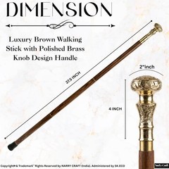 Wooden Walking Cane with Brass Handle – 37 Inch Handcrafted Walking Stick for…