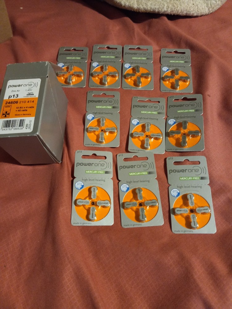 Power One Zinc Air 1.45 V P13 Hearing Aid Batteries 10 Packs=40 Batteries Total