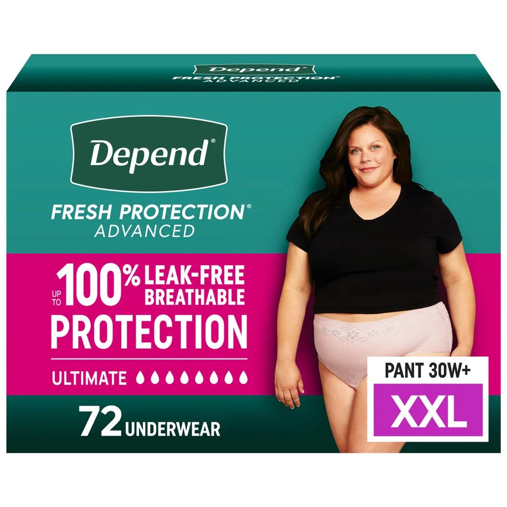 Depend Fresh Protection Women Ultimate Underwear 72-Count Size XXL waist 55‑64″
