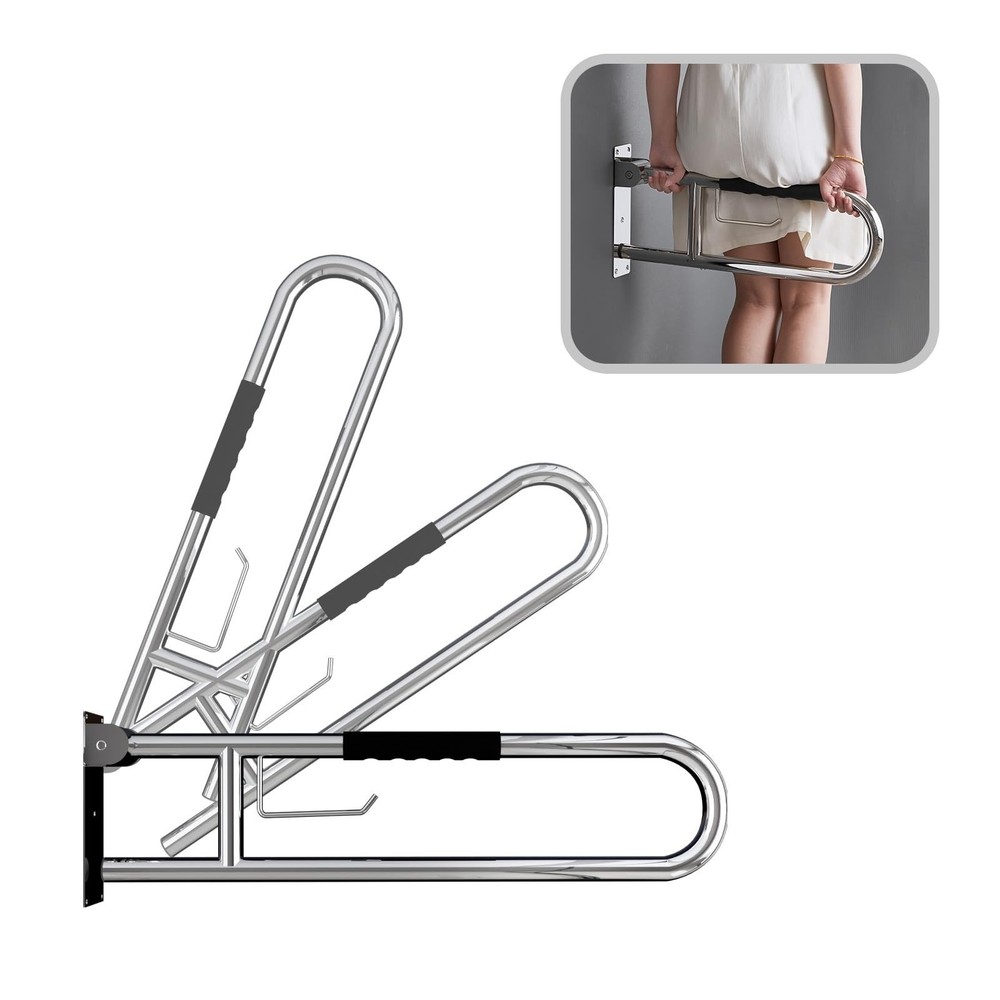 31-Inch Flip-Up Toilet Grab Bar with Paper Holder – Polished Chrome