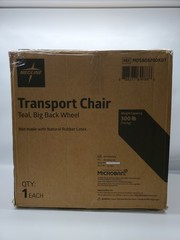 Medline Durable Folding Steel Transport Wheelchair Gray Frame Microban Teal