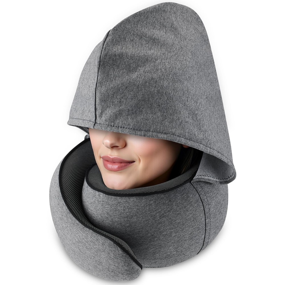 MIAGLACE Travel Pillow with Hood (Dark Gray) – for Airplane Dark Gray,