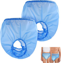 2 Pack Adult TPU Waterproof Incontinence Pants Reusable Diaper Cover Blue Size L