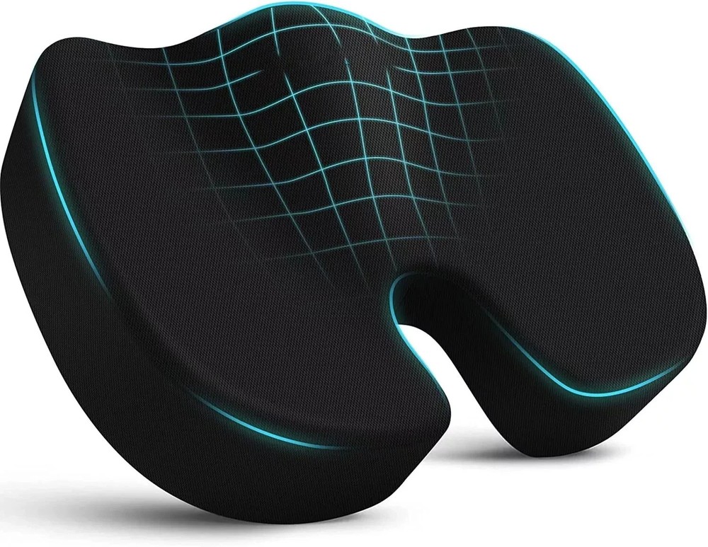 Seat Cushion, Memory Foam Chair Pad Cushion for Back Tailbone Pain Relief Black