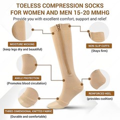 1/3-PAIRS Zipper Compression Socks for Women&Men (15-20mmHg) Circulation Recover
