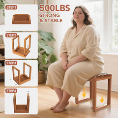 15.7“ Compact Teak Shower Stool, Solid Wood Spa Bench for Walk-In Shower | Wate