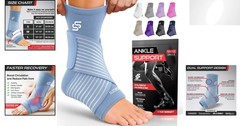 Adjustable Compression Ankle Brace for Ligament Damage – Light Blue, Medium Size