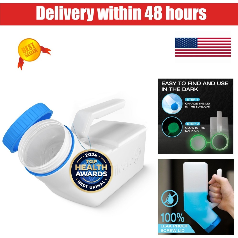 Tilcare Portable Urinal for Men – 32oz Spill Proof with Glow Lid