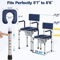 Drop Arm Bedside Commode Padded Seat 400lb 6.3QT Bucket Blue