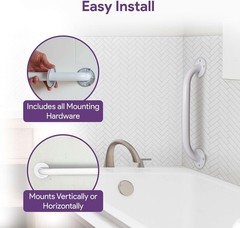 18″ White Grab Bar for Bathtubs & Showers – Powder Coated Steel