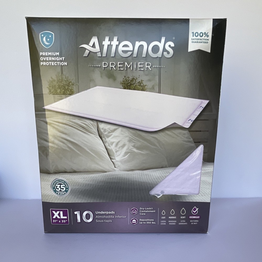Attends Premier Underpads XL Overnight Absorbency, 31×35, (6) 10 Packs CASE
