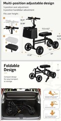 VitaSophy 4-Wheel Foldable Knee Walker w/ Basket Hand Brake 300 lb Black