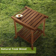 Teak Shower Bench Waterproof Wood Stool with Storage Shelf Non-Slip Bathroom…