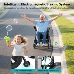 Lightweight Foldable Electric Wheelchair with 19″ Extended and Widened Armrests