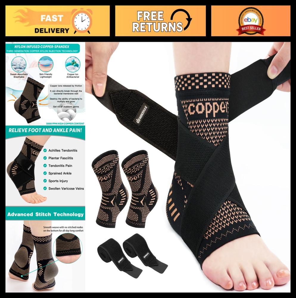 Ankle Compression Sleeve Support for Sprains, Plantar Fasciitis & Tendonitis