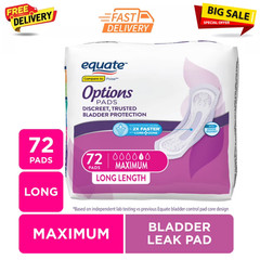 Options Women’s Incontinence Pads Extra Coverage, Maximum, Long Length, 72 Count