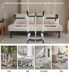 Patient Lift Transfer Chair Bathroom Wheelchair w/ 180° Split Seat and Commode