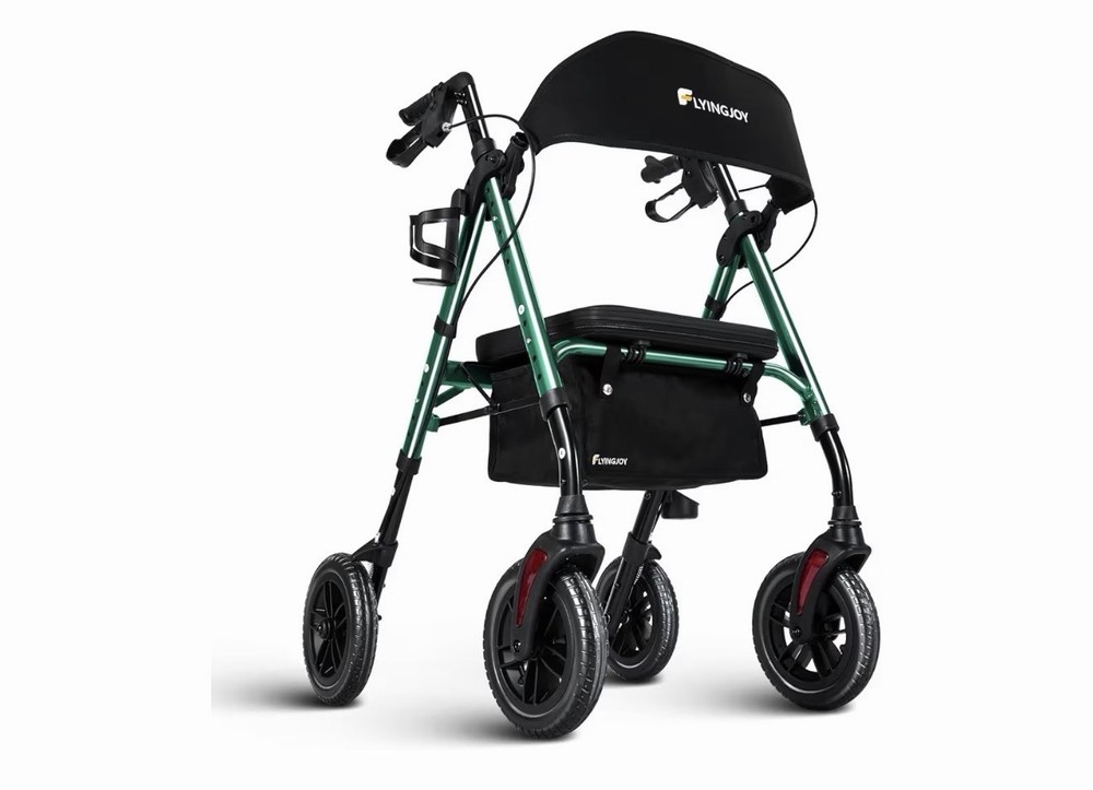 FlyingJoy Rollator Walker with Seat and Brakes DARK GREEN300lbs Adults Bariatric