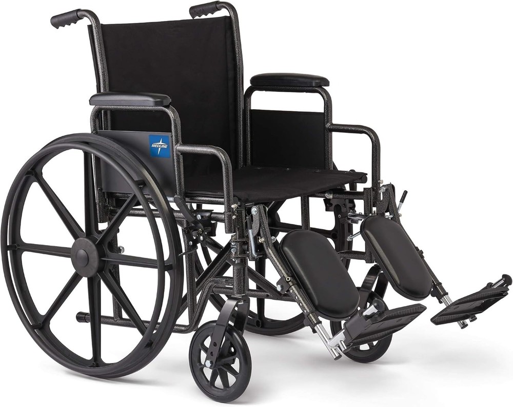 Medline Comfortable Folding Wheelchair with Swing-Back, 20”W x 16”D Seat