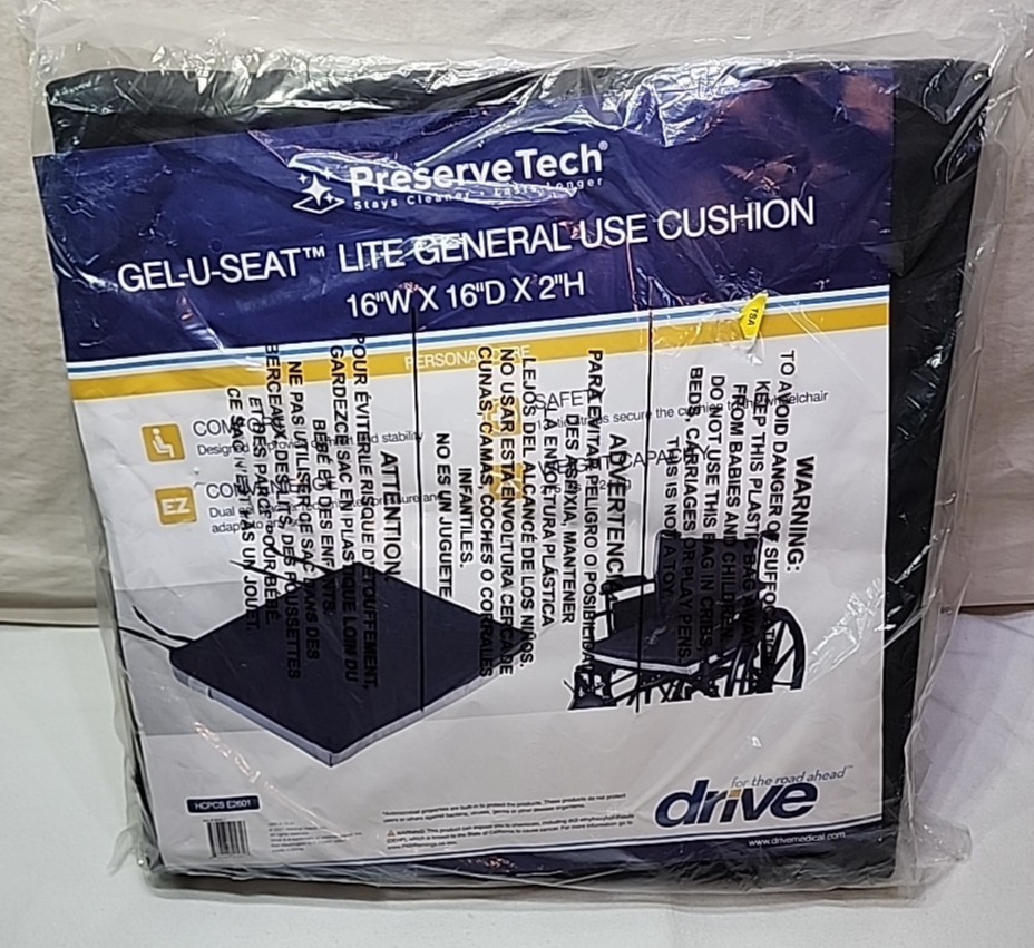 Drive Gel-U-Seat Lite General Seat Cushion 16x16x2 in 12 strap Preserve Tech
