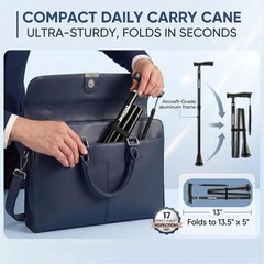 Walking Cane – Collapsible, Rubber Handle, Shock Absorbing Base, 8-Level Heig…