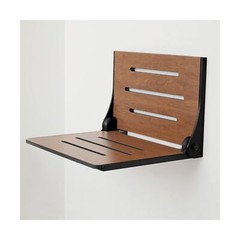 Seachrome Silhouette Folding Wall Mount Shower Bench Seat, Rustic Teak Seat w…