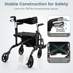 Goplus Folding Rollator Walker w/ 8” Wheels &Seat Supports up to 300 lbs Black
