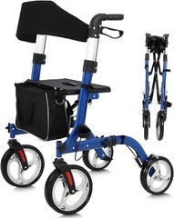 Rollator Walker For Seniors Lightweight Foldable 12″+10″ Wheels w/ Brakes 300 Lb