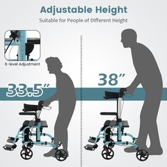 Costway Folding Rollator Walker w/Seat & 8″ Wheels Supports up to 300 lbs Navy