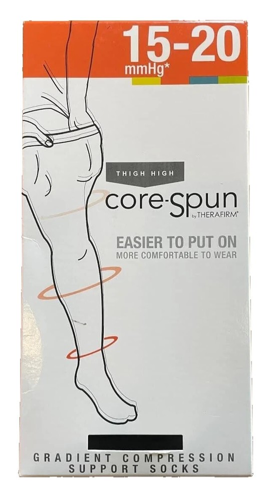 Core Spun Therafirm Compression Support Socks 15-20mmHg Black Small Long 17618