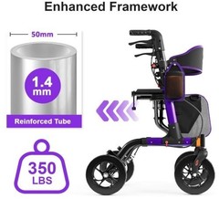 Aojin Lightweight & Foldable Rollator Walker w/Seat, 8″ All-Terrain, 18″ Seat…