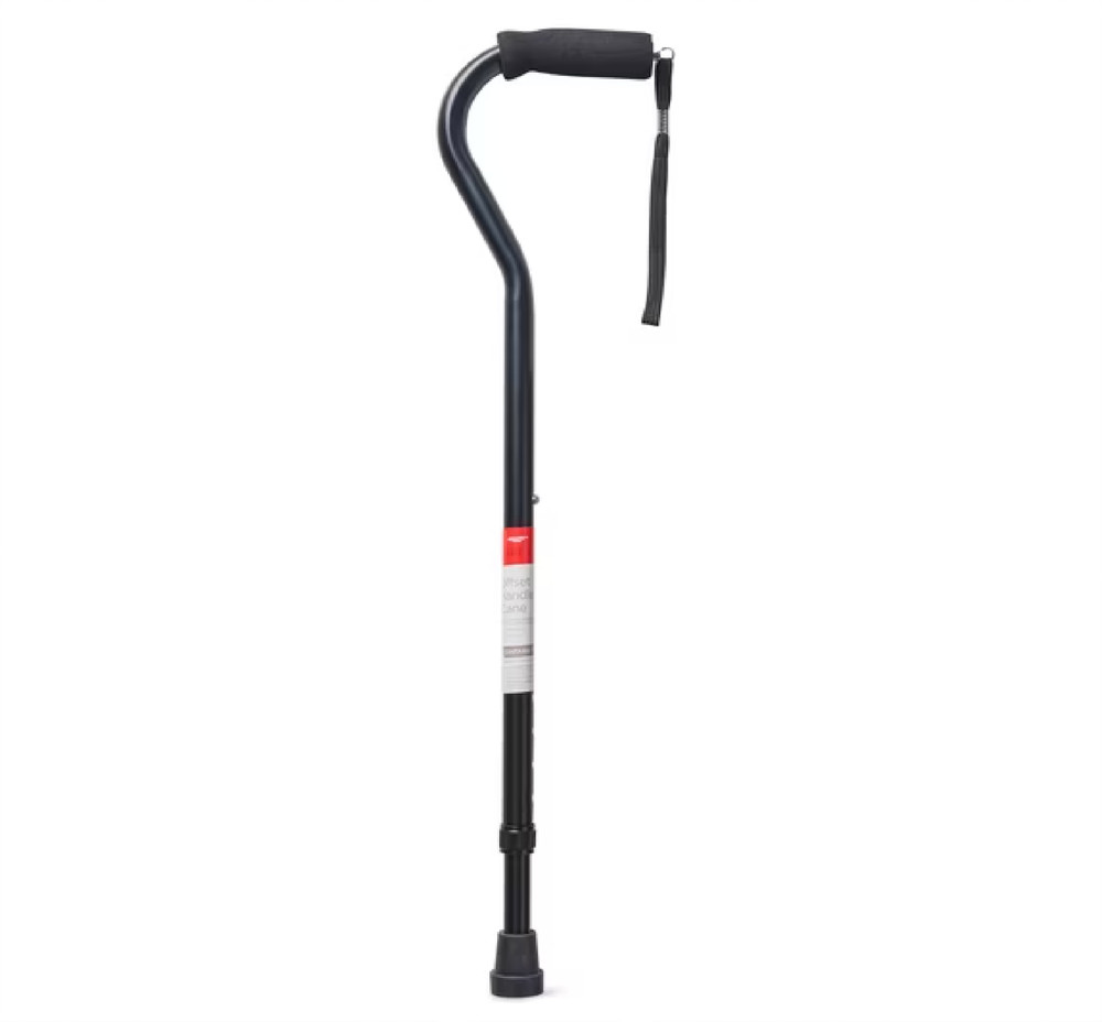 Mobility Aluminum Offset Handle Cane with Foam Handle, Adjustable Height, Black