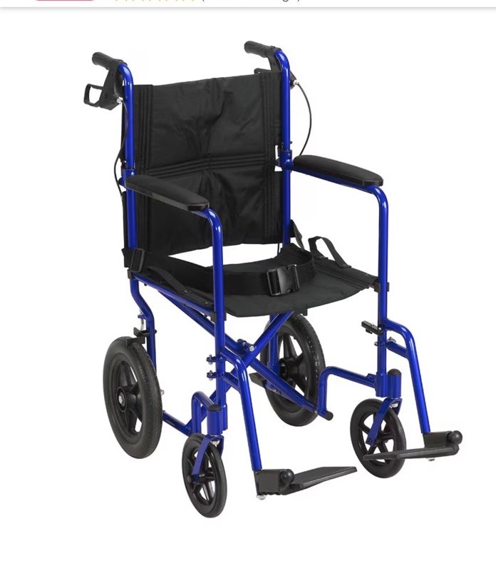 Medline 19×16″ Aluminum Transport Wheelchair Chair, Lg Rear Wheels-