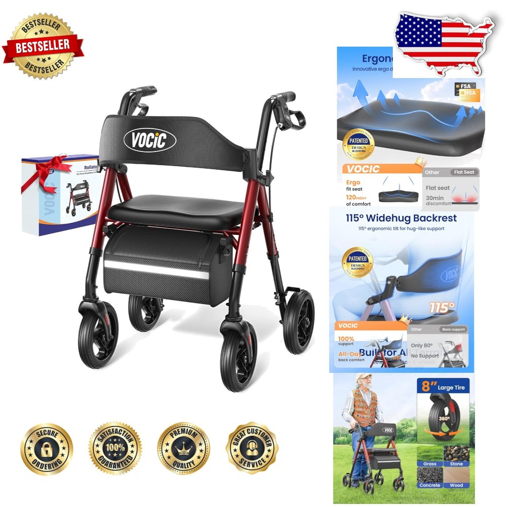 Z21 Rollator Walker for Seniors | 350lb | 8″ All Terrain Wheels | Comfort Seat