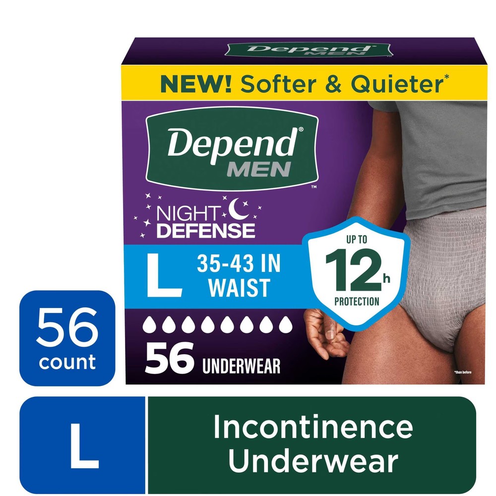 Depend Night Defense Incontinence Underwear for Men, Adult Diapers, L, 56 Count