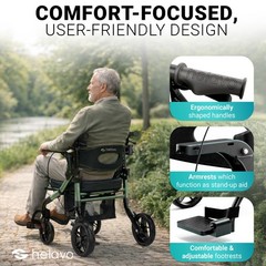 Helavo 2-in-1 Rollator Walker Wheelchair Combo, Foldable, 300lbs Capacity