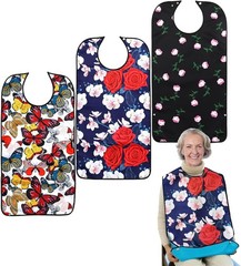Waterproof Adult Bibs for Women, 3 Pack with Crumb Catcher, Washable