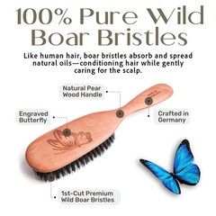 100% Wild Boar Bristle Hairbrush for Natural Healthy Hair, Medium Soft Tibet Bri