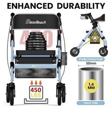 Blessreach Foldable Rollator Walker 450lb Capacity 8” Wheels