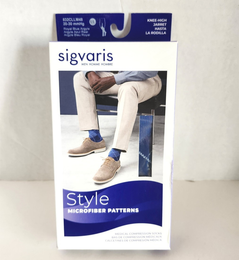 Sigvaris Style 832 Microfiber Royal Blue Argyle 20-30 mmHg Compression Socks