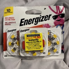 Energizer Hearing Aid Batteries Size 10 Yellow Tab 24 Pack BRAND NEW