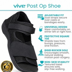 Post Op Shoe – Lightweight Medical Walking Boot w/Adjustable Straps LARGE, Vive