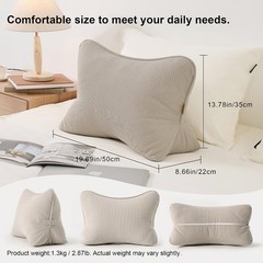 Comfortable Beige Gray Lumbar Support Pillow – Perfect for Relaxation & Reading