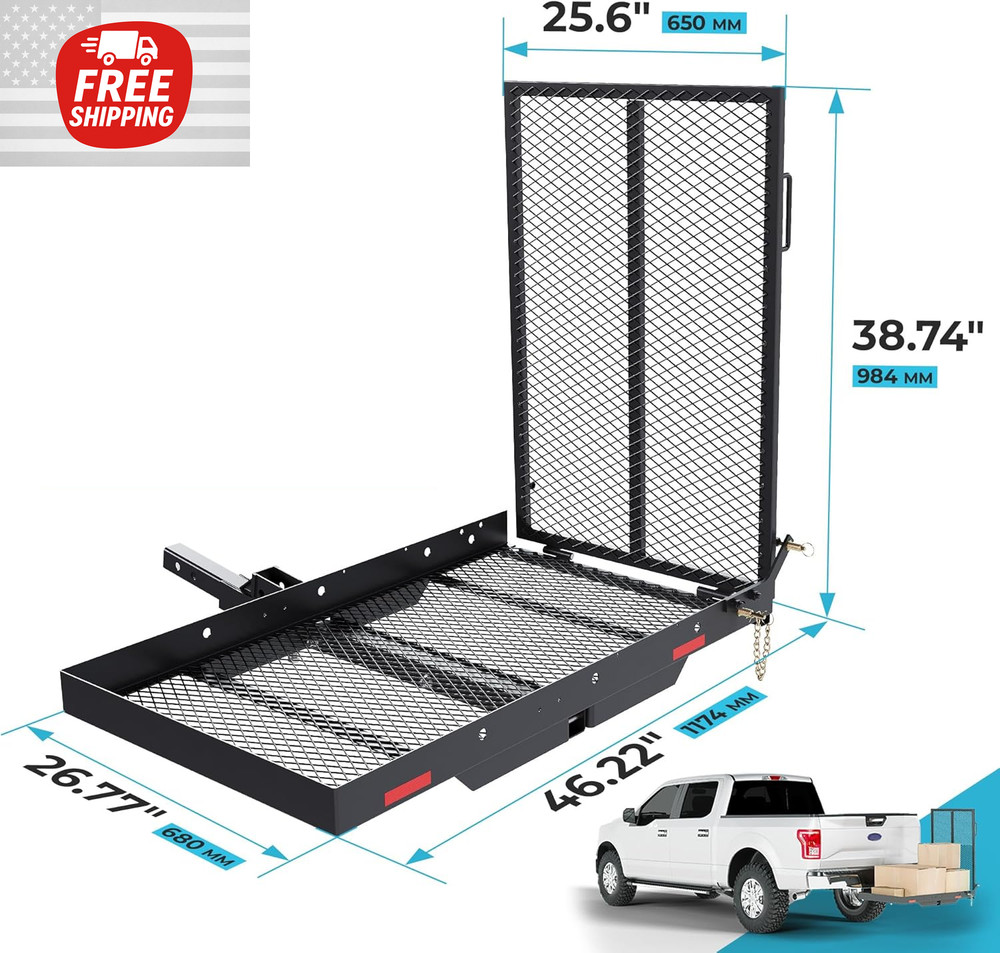 500lbs Wheelchair Hitch Carrier Mobility Electric Scooter Loading Ramp 2″ Hitch